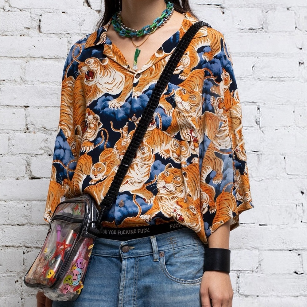 R13 OVERSIZED HAWAIIAN SHIRT - ORANGE TIGER